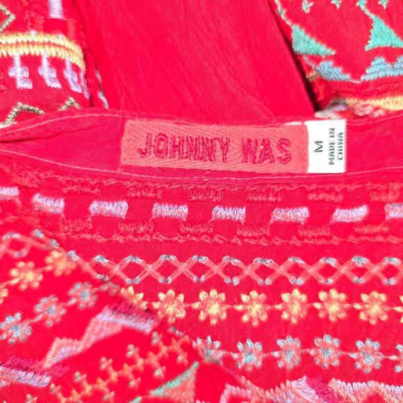 Johnny Was Scarlet Red Lissa Cupra Rayon Floral Embroidered Blouse Medium - Picture 7 of 8